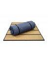 The Neru futon rolled in Panama Blue fabric
