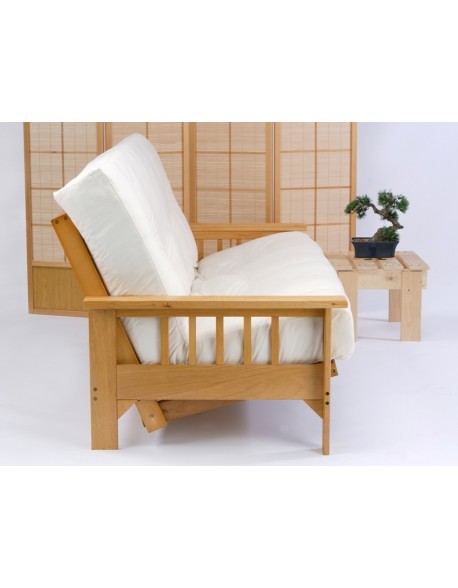 Bi Fold futon mattress fits on three seat sofa bed bases with one fold down the middle.
